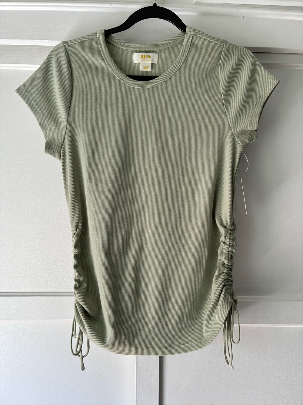 Maeve Anthropologie Sage Green Side-Ruched Crewneck Tee